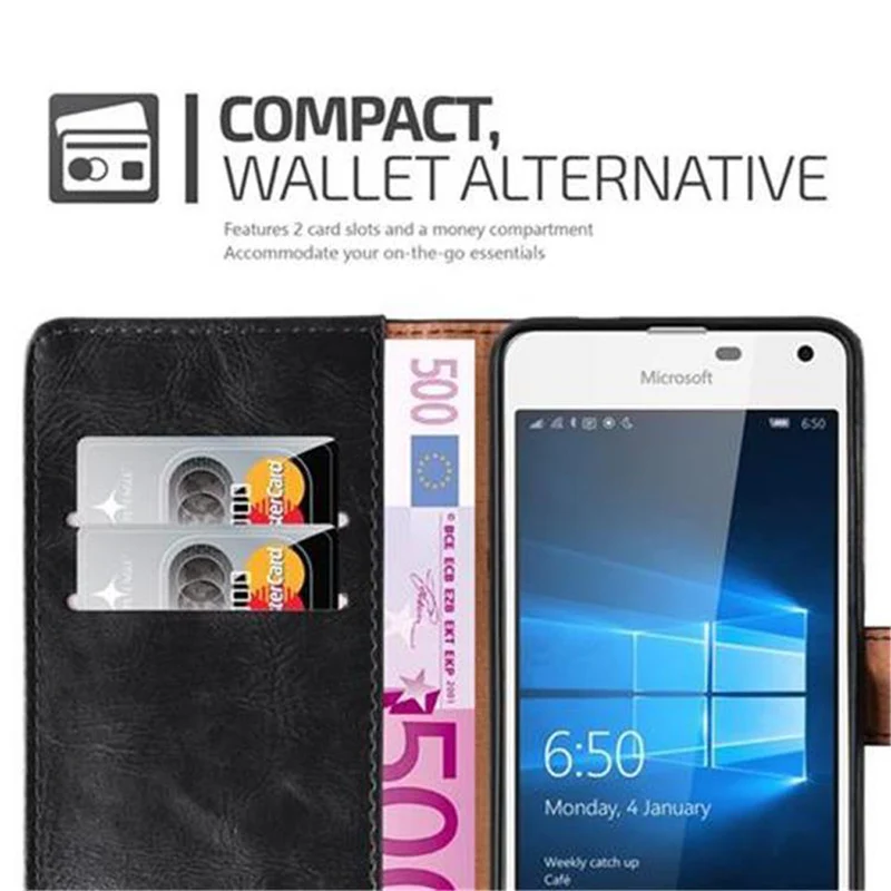 Cadorabo Hülle kompatibel mit Nokia Lumia 650 Schutzhülle mit Magnetverschluss, Standfunktion und Kartenfach