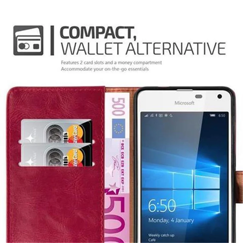 Cadorabo Hülle kompatibel mit Nokia Lumia 650 Schutzhülle mit Magnetverschluss, Standfunktion und Kartenfach