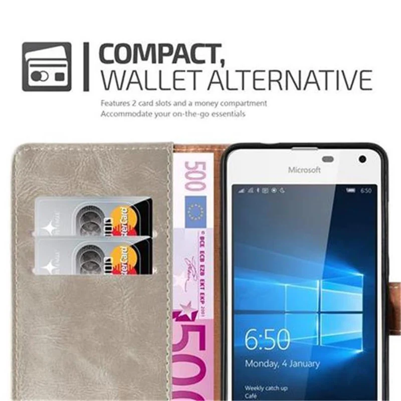 Cadorabo Hülle kompatibel mit Nokia Lumia 650 Schutzhülle mit Magnetverschluss, Standfunktion und Kartenfach