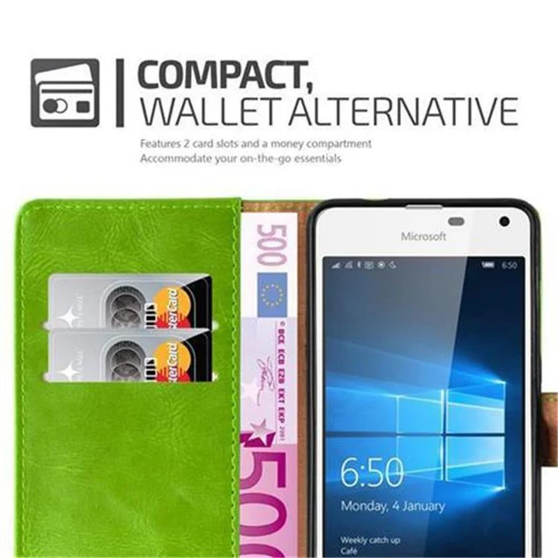 Cadorabo Hülle kompatibel mit Nokia Lumia 650 Schutzhülle mit Magnetverschluss, Standfunktion und Kartenfach
