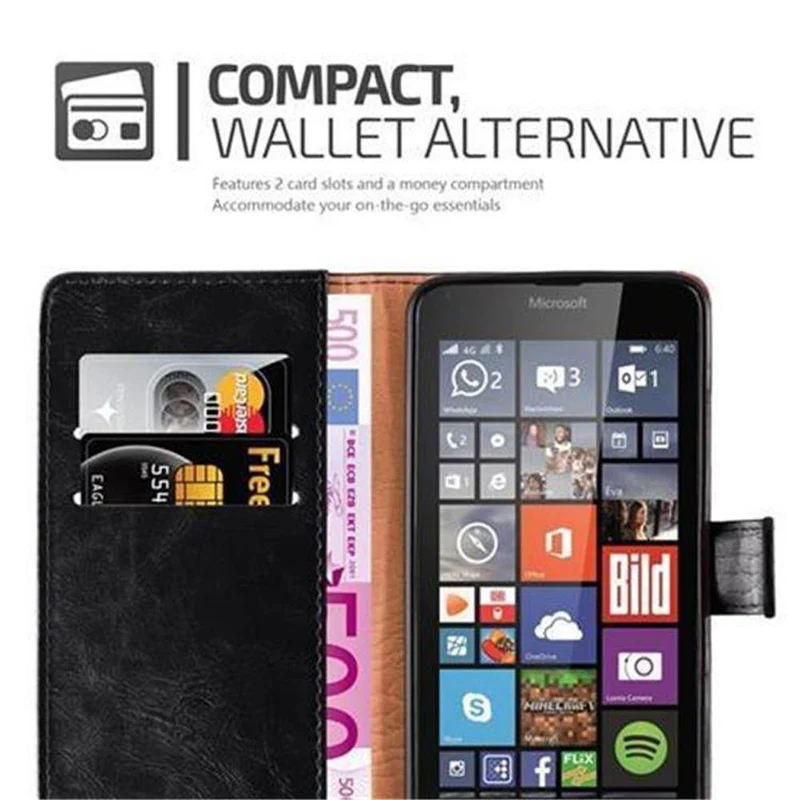 Cadorabo Hülle kompatibel mit Nokia Lumia 640 Schutzhülle mit Magnetverschluss, Standfunktion und Kartenfach