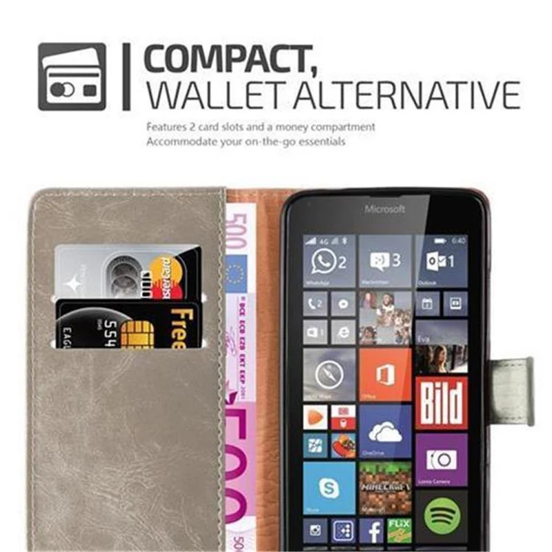 Cadorabo Hülle kompatibel mit Nokia Lumia 640 Schutzhülle mit Magnetverschluss, Standfunktion und Kartenfach