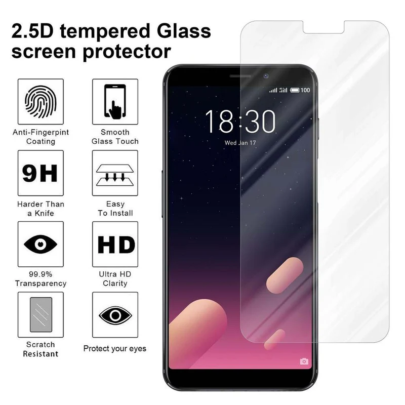 Cadorabo Panzer Folie kompatibel mit MEIZU M6S - Schutzfolie Gehärtetes (Tempered) Display-Schutzglas in 9H Härte mit 3D Touch Kompatibilität