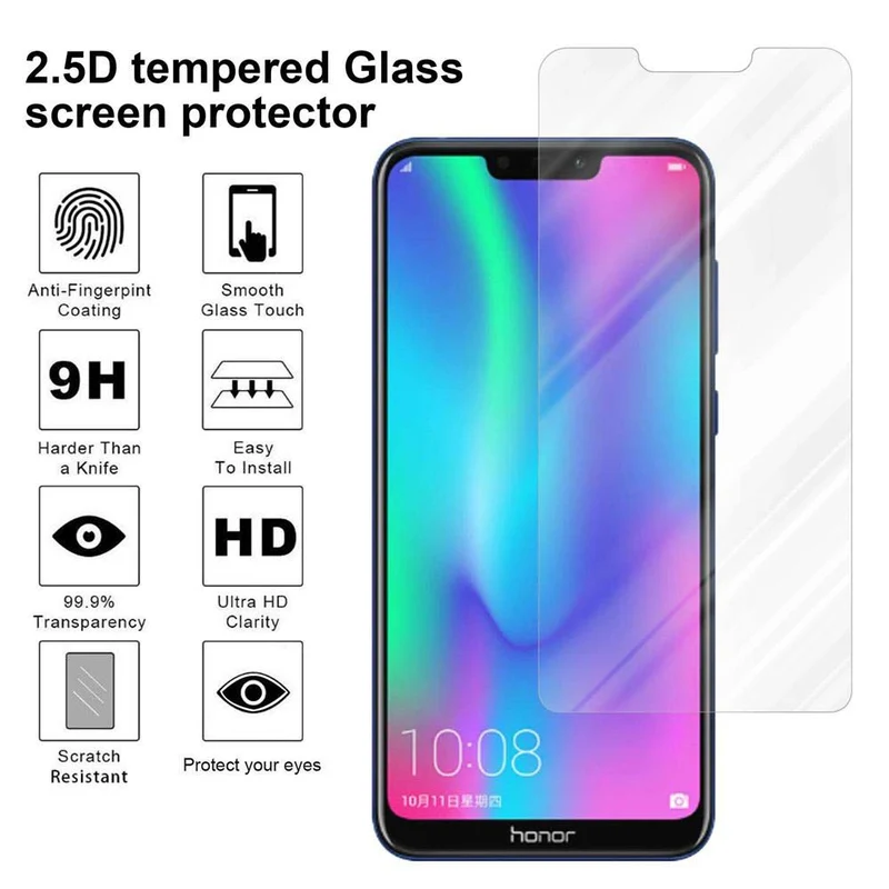 Cadorabo Panzer Folie kompatibel mit Honor 8C - Schutzfolie Gehärtetes (Tempered) Display-Schutzglas in 9H Härte mit 3D Touch Kompatibilität