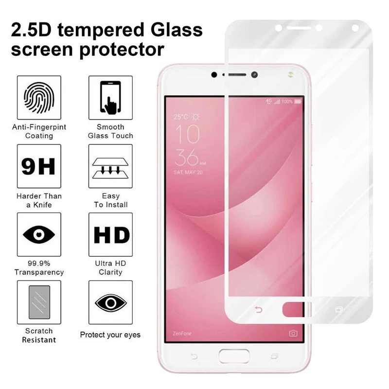Cadorabo Vollbild Panzer Folie kompatibel mit Asus ZenFone 4 MAX (5.5 Zoll) - Schutzfolie Gehärtetes (Tempered) Display-Schutzglas in 9H Härte mit 3D Touch