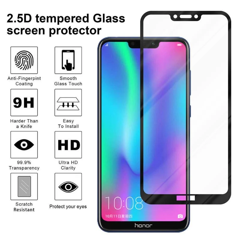 Cadorabo Vollbild Panzer Folie kompatibel mit Honor 8C - Schutzfolie Gehärtetes (Tempered) Display-Schutzglas in 9H Härte mit 3D Touch