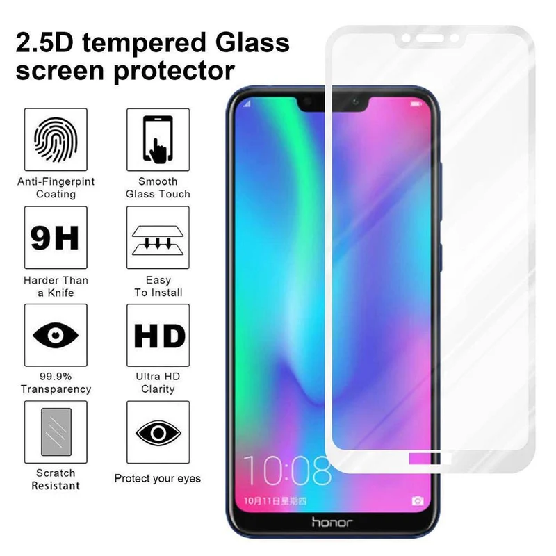 Cadorabo Vollbild Panzer Folie kompatibel mit Honor 8C - Schutzfolie Gehärtetes (Tempered) Display-Schutzglas in 9H Härte mit 3D Touch