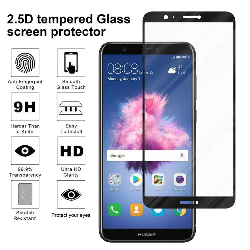 Cadorabo Vollbild Panzer Folie kompatibel mit Huawei P SMART 2018 / Enjoy 7S - Schutzfolie Gehärtetes (Tempered) Display-Schutzglas in 9H Härte mit 3D Touch