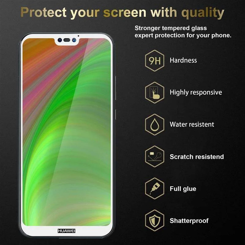 Cadorabo Vollbild Panzer Folie kompatibel mit Huawei P20 LITE 2018 / NOVA 3E - Schutzfolie Gehärtetes (Tempered) Display-Schutzglas in 9H Härte mit 3D Touch