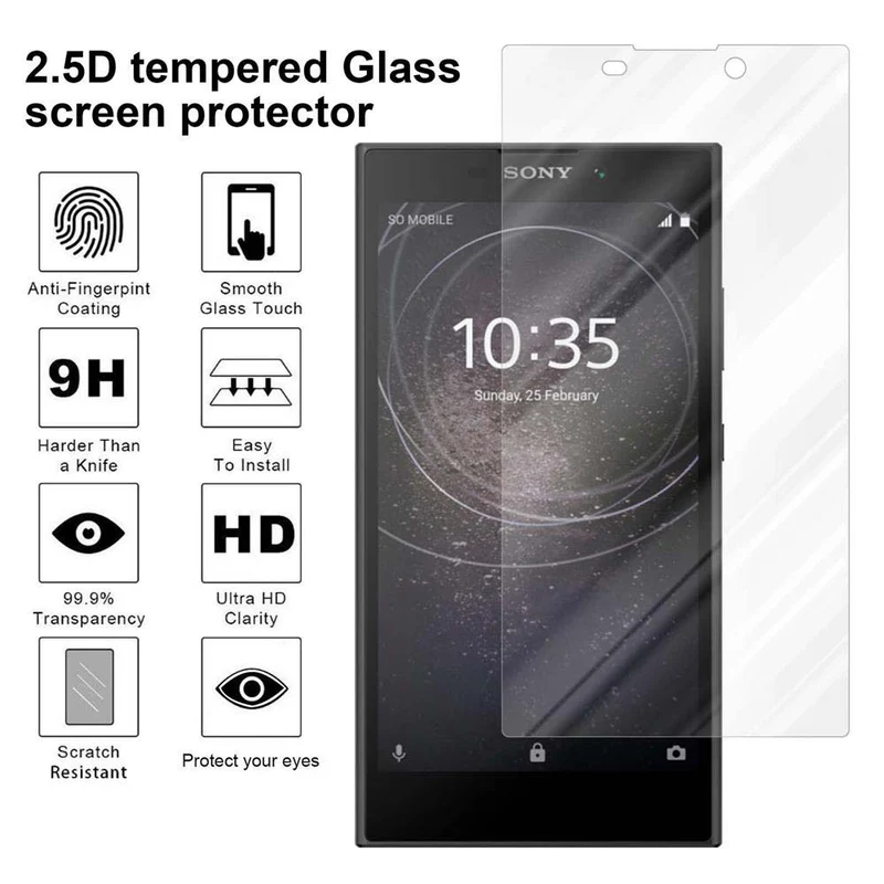 Cadorabo Panzer Folie kompatibel mit Sony Xperia L2 - Schutzfolie Gehärtetes (Tempered) Display-Schutzglas in 9H Härte mit 3D Touch Kompatibilität