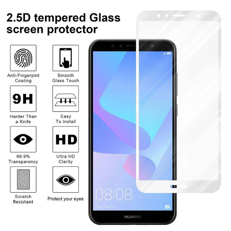Cadorabo Vollbild Panzer Folie kompatibel mit Huawei Y6 PRIME - Schutzfolie Gehärtetes (Tempered) Display-Schutzglas in 9H Härte mit 3D Touch