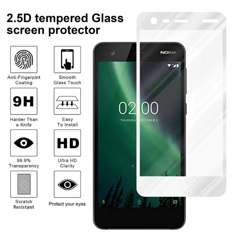 Cadorabo Vollbild Panzer Folie kompatibel mit Nokia 2 2017 - Schutzfolie Gehärtetes (Tempered) Display-Schutzglas in 9H Härte mit 3D Touch