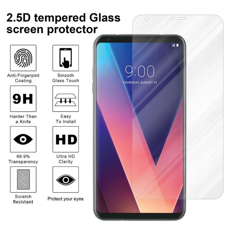 Cadorabo Panzer Folie kompatibel mit LG V30 / V30+ / V30S / V30S+ - Schutzfolie Gehärtetes (Tempered) Display-Schutzglas in 9H Härte mit 3D Touch Kompatibilität