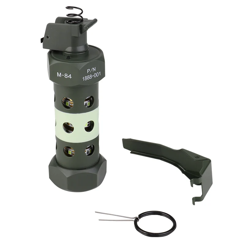 M-84 Airsoft Blendgranate Replika – LED Flashbang mit Timer- & Taschenlampenmodus (Milsim / Cosplay / Deko)