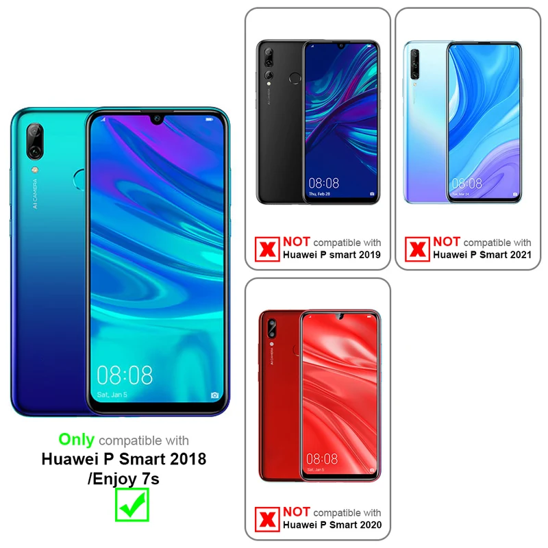Cadorabo Hülle kompatibel mit Huawei P SMART 2018 / Enjoy 7S Clear View Spiegel Schutzhülle mit Standfunktion 360 Grad Schutz