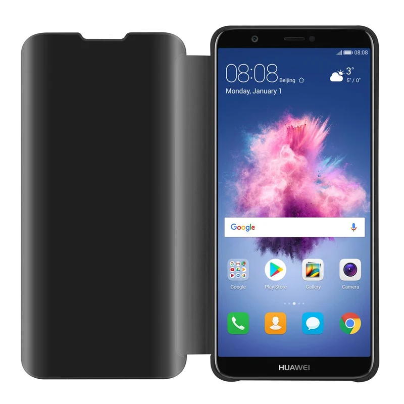Cadorabo Hülle kompatibel mit Huawei P SMART 2018 / Enjoy 7S Clear View Spiegel Schutzhülle mit Standfunktion 360 Grad Schutz