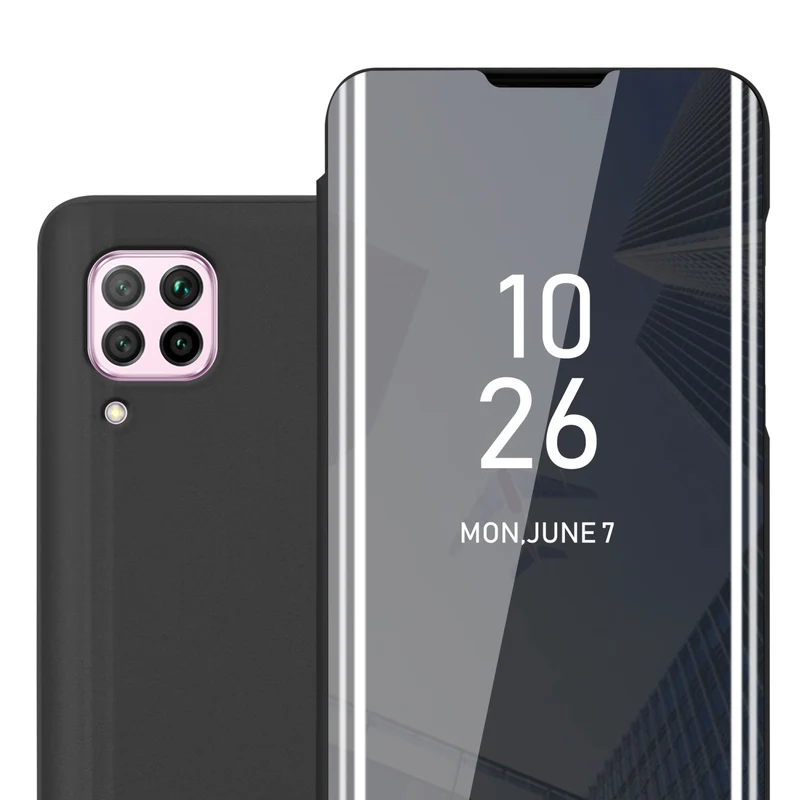 Cadorabo Hülle kompatibel mit Huawei NOVA 6 SE / P40 LITE / NOVA 7i Clear View Spiegel Schutzhülle mit Standfunktion 360 Grad Schutz