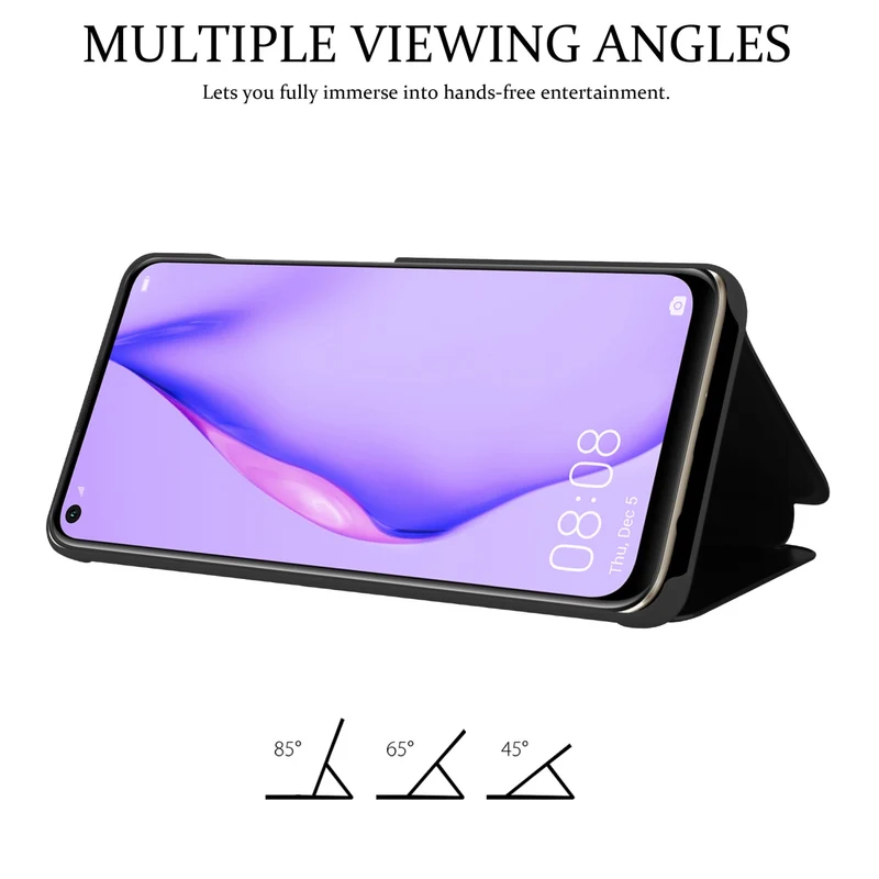 Cadorabo Hülle kompatibel mit Huawei NOVA 6 SE / P40 LITE / NOVA 7i Clear View Spiegel Schutzhülle mit Standfunktion 360 Grad Schutz