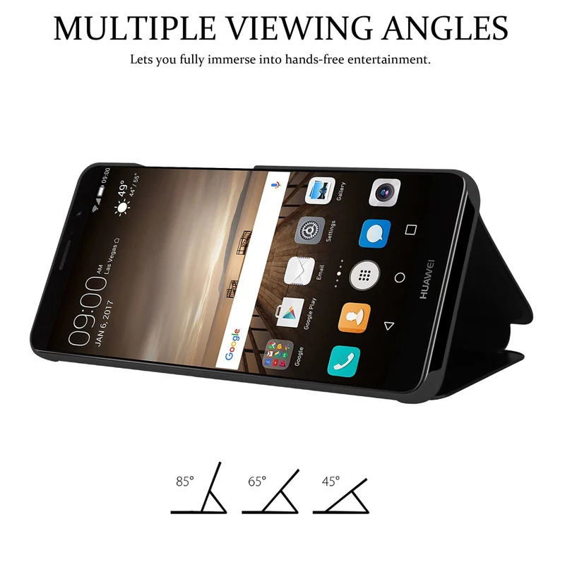 Cadorabo Hülle kompatibel mit Huawei MATE 9 Clear View Spiegel Schutzhülle mit Standfunktion 360 Grad Schutz