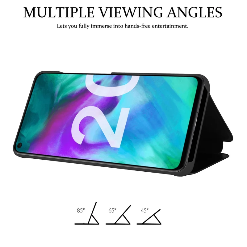 Cadorabo Hülle kompatibel mit Honor 20 / 20S / Huawei NOVA 5T Clear View Spiegel Schutzhülle mit Standfunktion 360 Grad Schutz