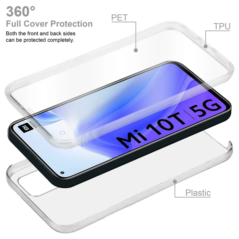 Cadorabo Hülle kompatibel mit Xiaomi Mi 10T / Mi 10T PRO 360° Full Body Schutzhülle - Front- und Rückenschutz, Rundumschutz mit Displayschutz