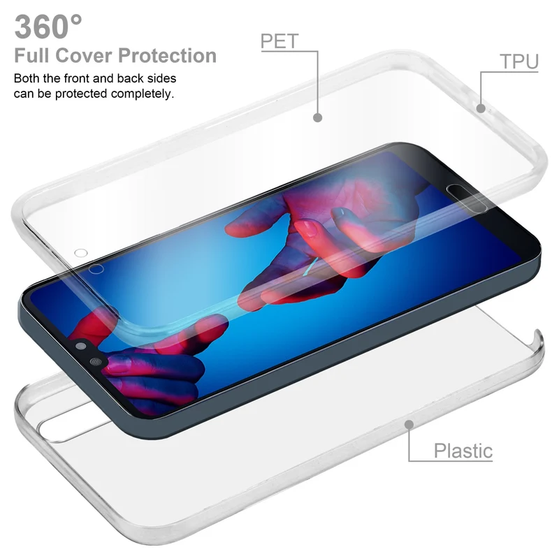 Cadorabo Hülle kompatibel mit Huawei P20 360° Full Body Schutzhülle - Front- und Rückenschutz, Rundumschutz mit Displayschutz