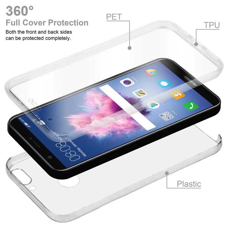 Cadorabo Hülle kompatibel mit Huawei P SMART 2018 / Enjoy 7S 360° Full Body Schutzhülle - Front- und Rückenschutz, Rundumschutz mit Displayschutz