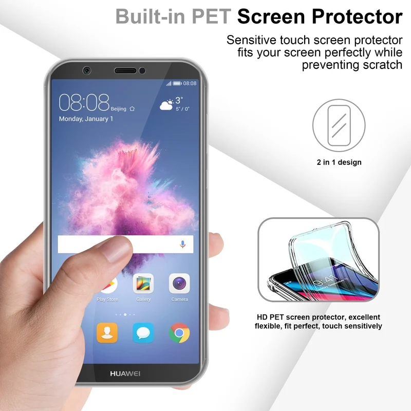 Cadorabo Hülle kompatibel mit Huawei P SMART 2018 / Enjoy 7S 360° Full Body Schutzhülle - Front- und Rückenschutz, Rundumschutz mit Displayschutz
