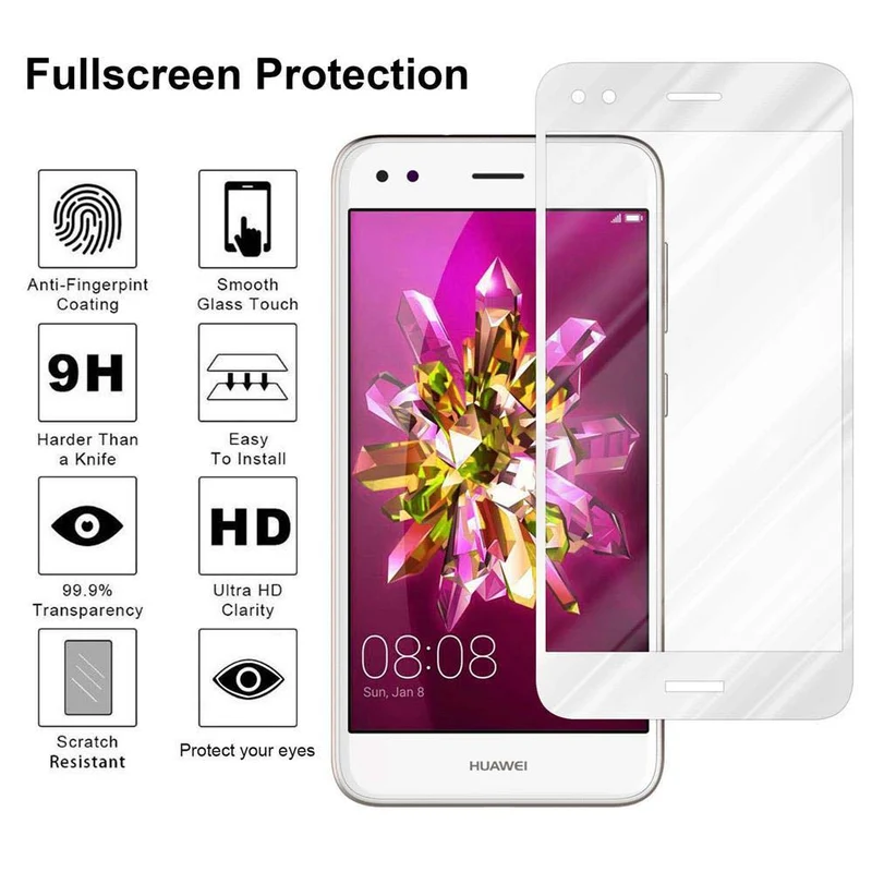 Cadorabo Vollbild Panzer Folie kompatibel mit Huawei Enjoy 7 - Schutzfolie Gehärtetes (Tempered) Display-Schutzglas in 9H Härte mit 3D Touch