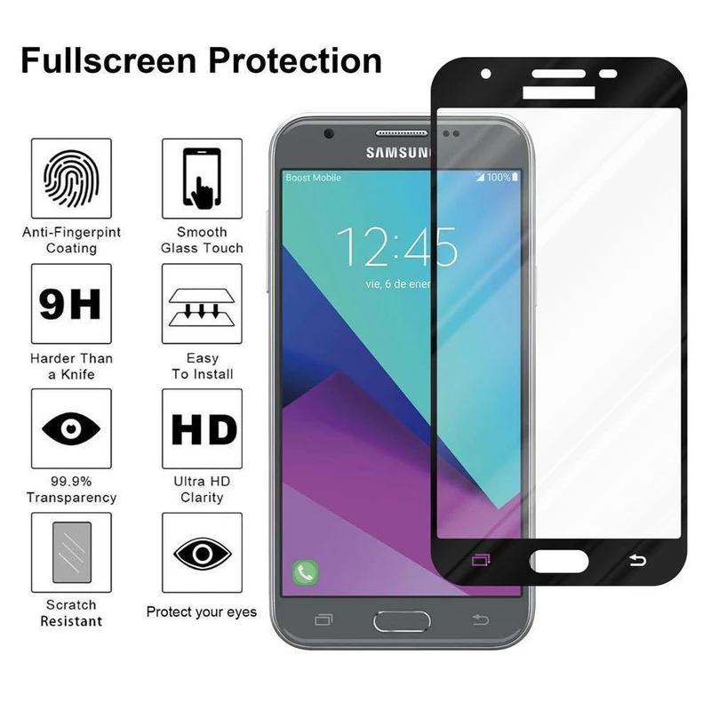 Cadorabo Vollbild Panzer Folie kompatibel mit Samsung Galaxy J5 2017 / J5 PRO - Schutzfolie Gehärtetes (Tempered) Display-Schutzglas in 9H Härte mit 3D Touch