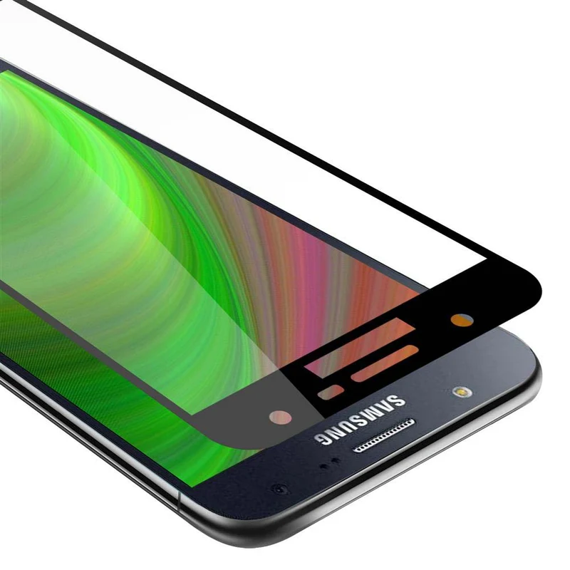 Cadorabo Vollbild Panzer Folie kompatibel mit Samsung Galaxy J7 2015 - Schutzfolie Gehärtetes (Tempered) Display-Schutzglas in 9H Härte mit 3D Touch
