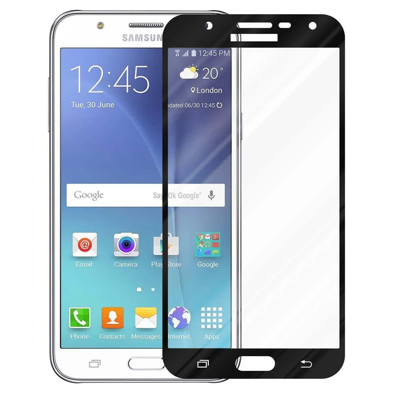 Cadorabo Vollbild Panzer Folie kompatibel mit Samsung Galaxy J7 2015 - Schutzfolie Gehärtetes (Tempered) Display-Schutzglas in 9H Härte mit 3D Touch