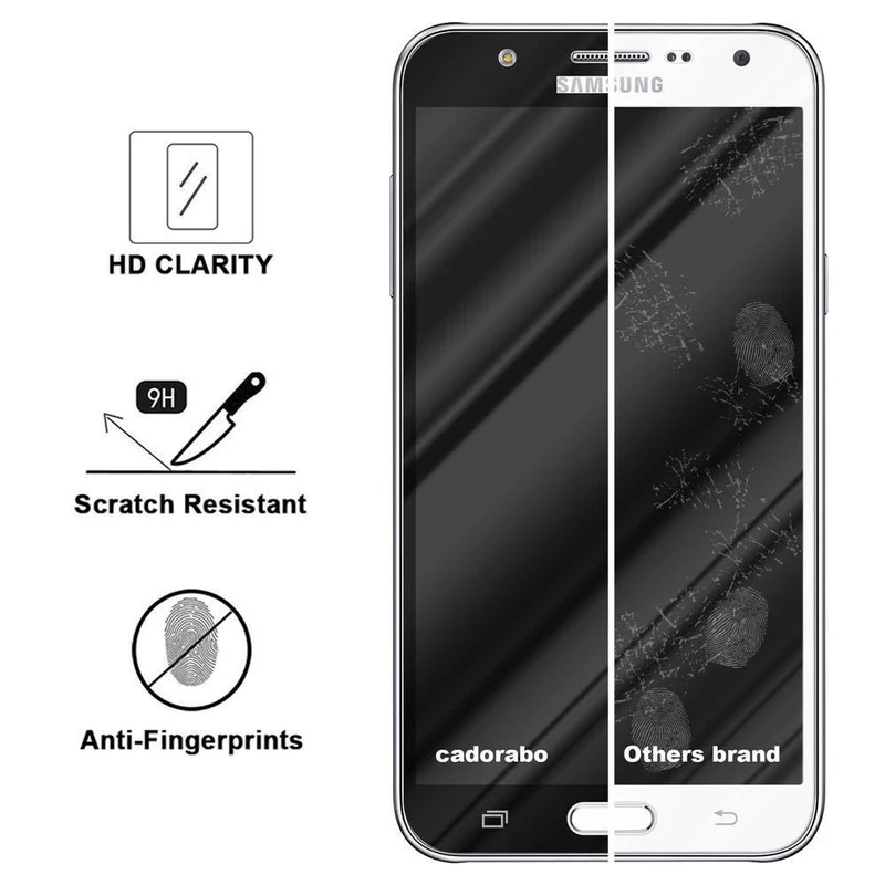Cadorabo Vollbild Panzer Folie kompatibel mit Samsung Galaxy J7 2015 - Schutzfolie Gehärtetes (Tempered) Display-Schutzglas in 9H Härte mit 3D Touch