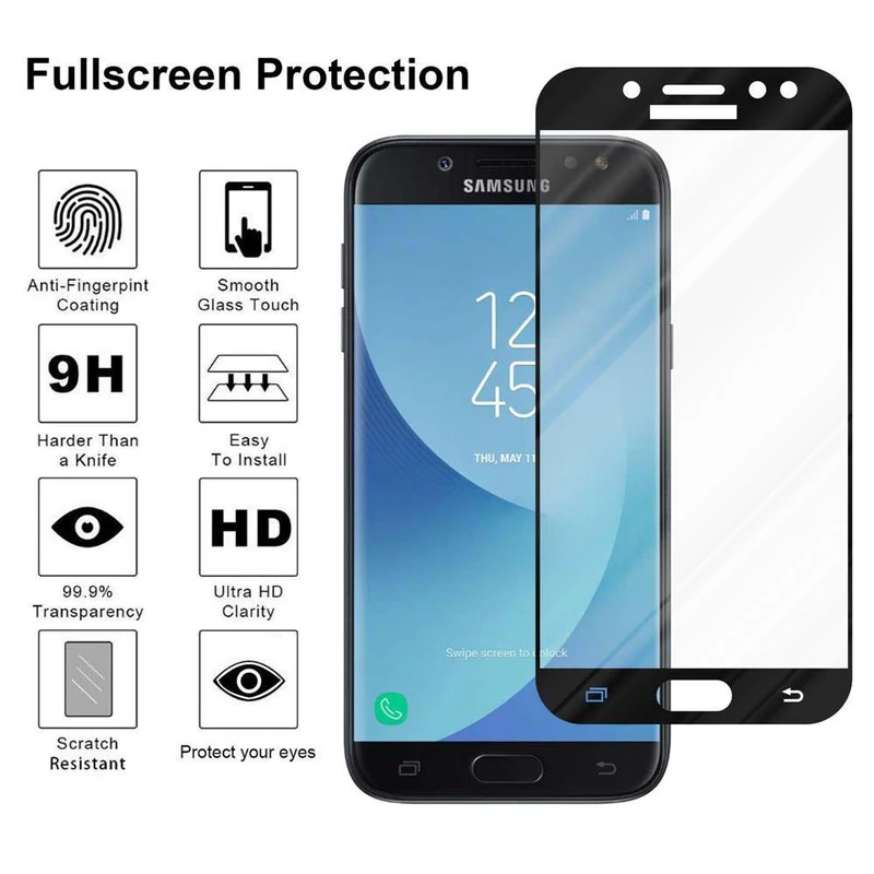 Cadorabo Vollbild Panzer Folie kompatibel mit Samsung Galaxy J7 2017 / J7 PRO - Schutzfolie Gehärtetes (Tempered) Display-Schutzglas in 9H Härte mit 3D Touch