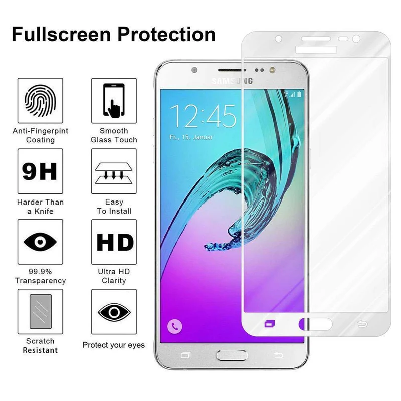 Cadorabo Vollbild Panzer Folie kompatibel mit Samsung Galaxy J7 2016 - Schutzfolie Gehärtetes (Tempered) Display-Schutzglas in 9H Härte mit 3D Touch