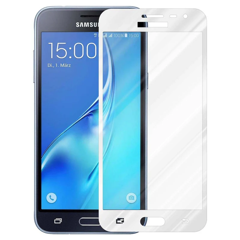 Cadorabo Vollbild Panzer Folie kompatibel mit Samsung Galaxy J3 2016 - Schutzfolie Gehärtetes (Tempered) Display-Schutzglas in 9H Härte mit 3D Touch