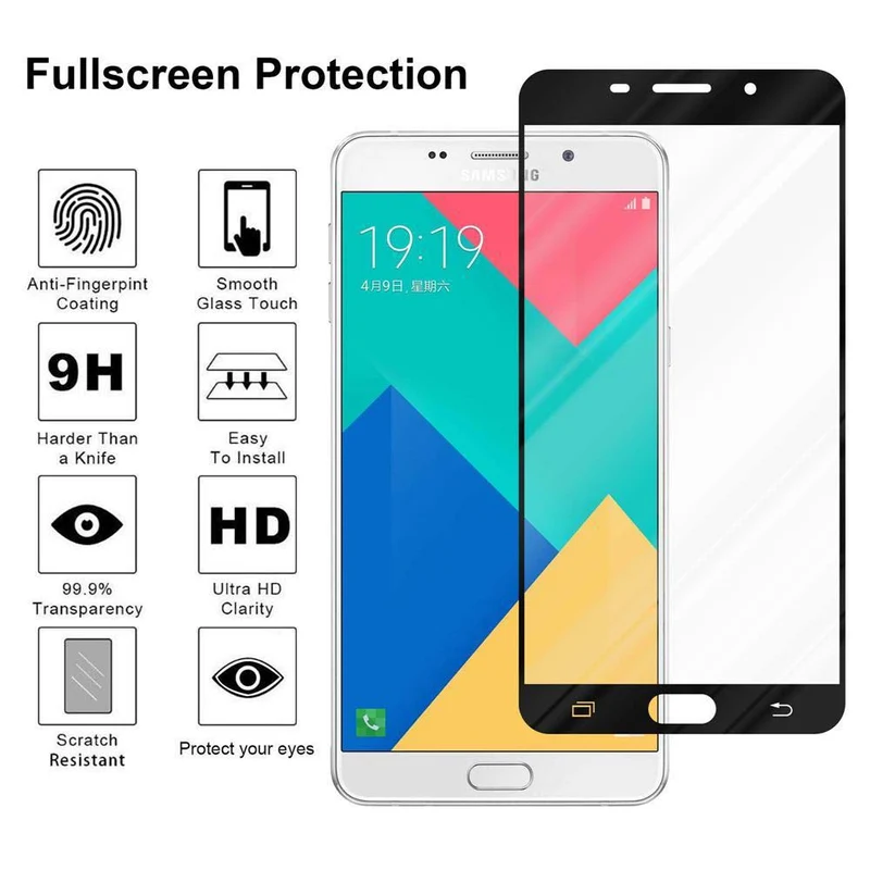 Cadorabo Vollbild Panzer Folie kompatibel mit Samsung Galaxy A9 2016 - Schutzfolie Gehärtetes (Tempered) Display-Schutzglas in 9H Härte mit 3D Touch
