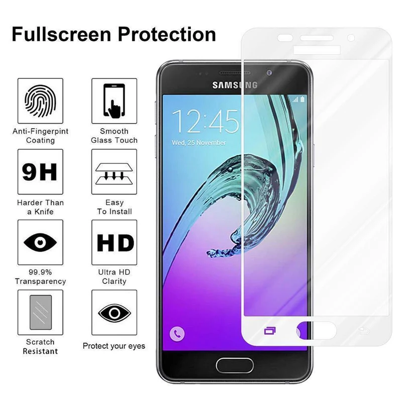 Cadorabo Vollbild Panzer Folie kompatibel mit Samsung Galaxy A7 2016 - Schutzfolie Gehärtetes (Tempered) Display-Schutzglas in 9H Härte mit 3D Touch