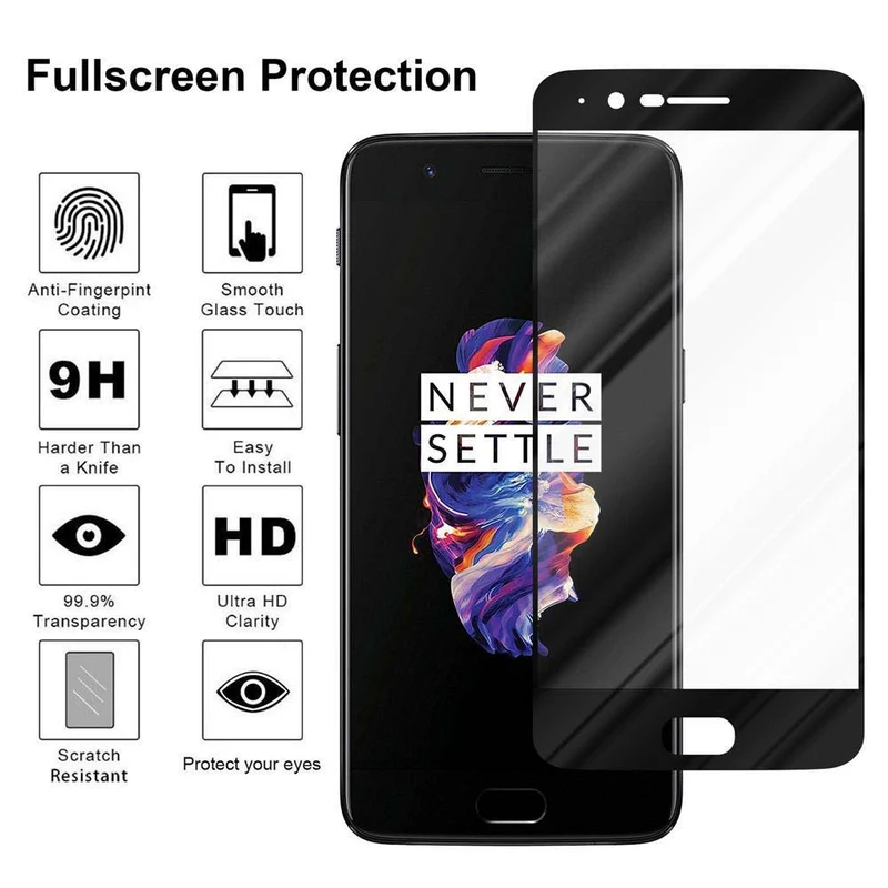 Cadorabo Vollbild Panzer Folie kompatibel mit OnePlus 5 - Schutzfolie Gehärtetes (Tempered) Display-Schutzglas in 9H Härte mit 3D Touch