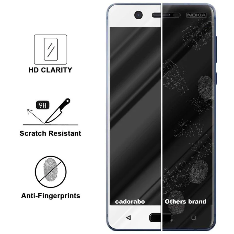 Cadorabo Vollbild Panzer Folie kompatibel mit Nokia 5 2017 - Schutzfolie Gehärtetes (Tempered) Display-Schutzglas in 9H Härte mit 3D Touch