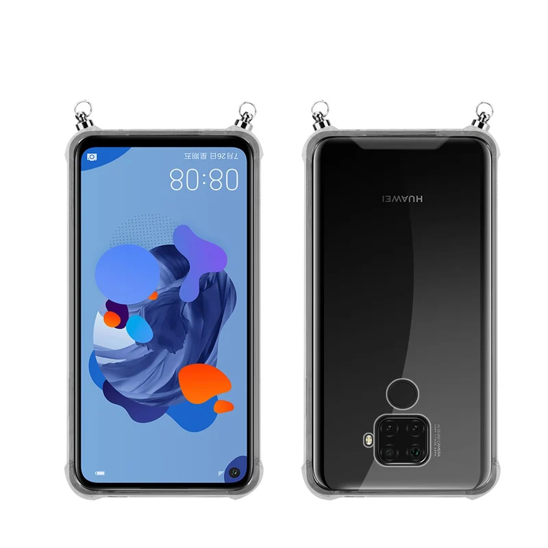 Silikon Hülle Handykette kompatibel mit Huawei MATE 30 LITE mit silbernen Ringen