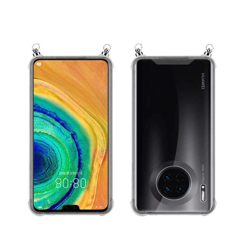Silikon Hülle Handykette kompatibel mit Huawei MATE 30 mit silbernen Ringen