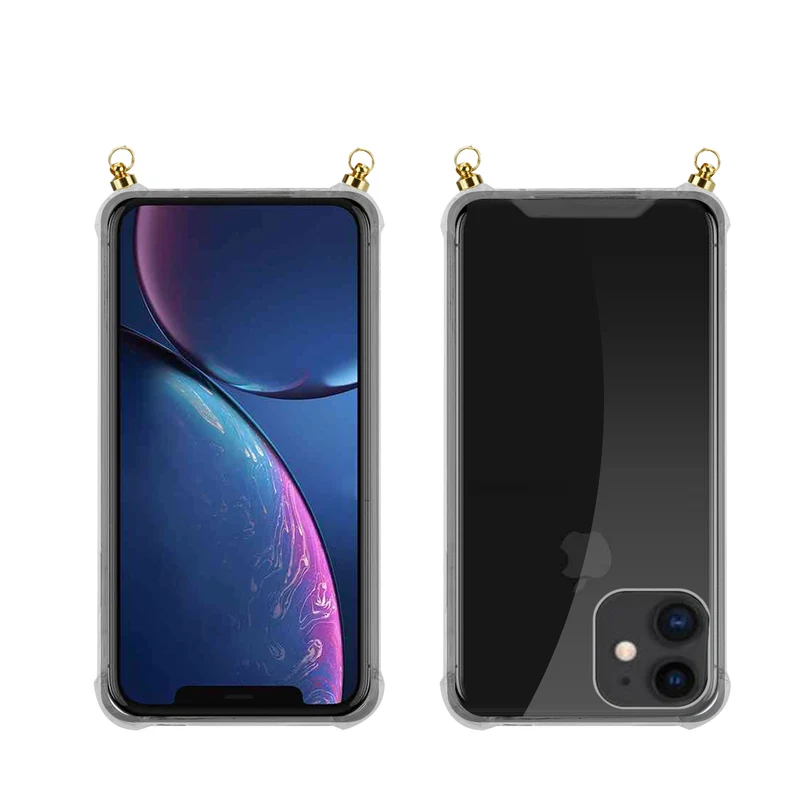 Silikon Hülle Handykette kompatibel mit Apple iPhone 11 mit goldenen Ringen