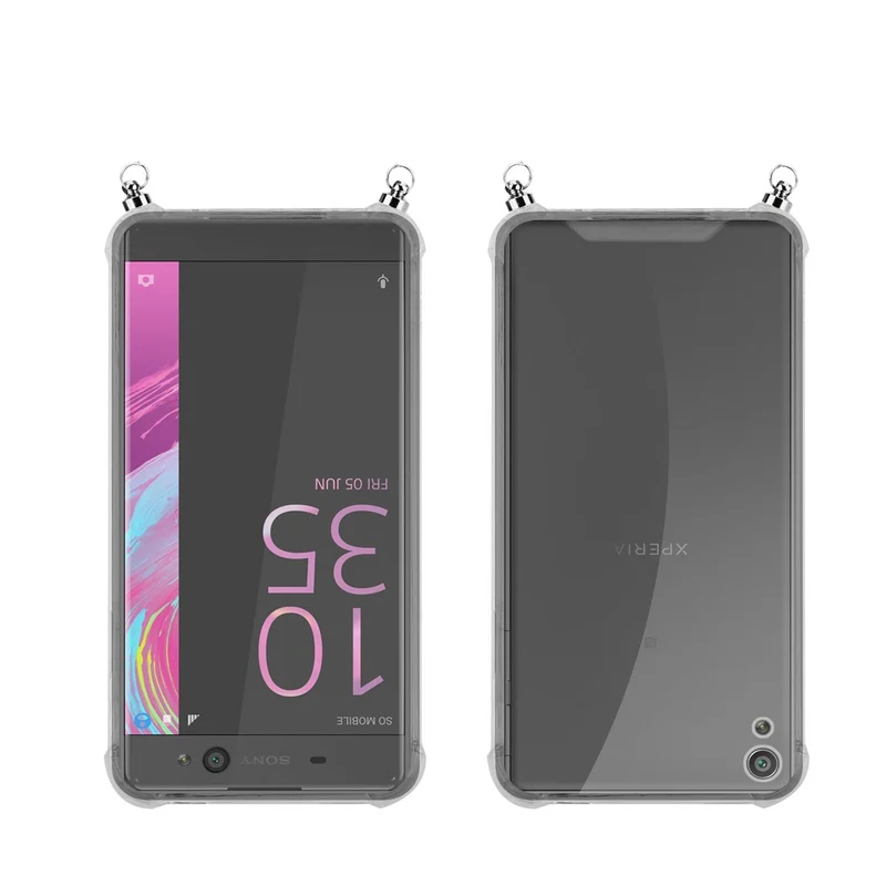 Silikon Hülle Handykette kompatibel mit Sony Xperia XA mit silbernen Ringen