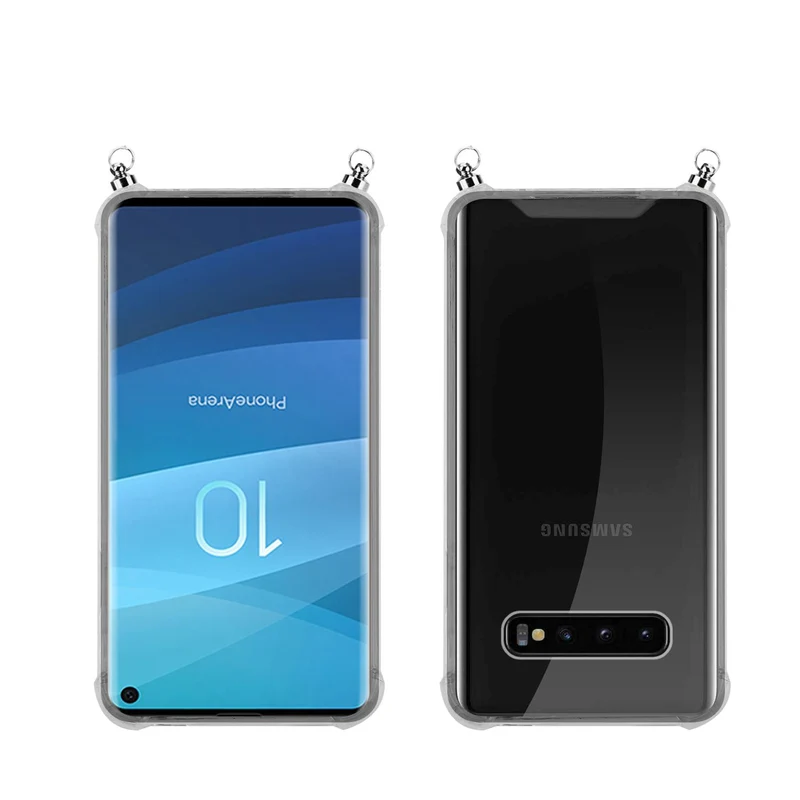 Silikon Hülle Handykette kompatibel mit Samsung Galaxy S10 4G mit silbernen Ringen
