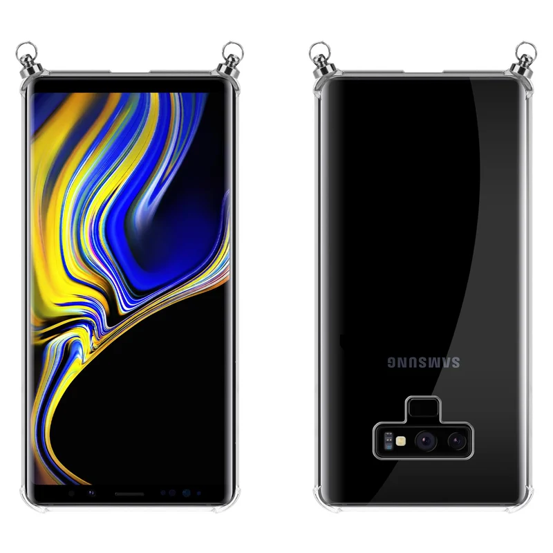 Silikon Hülle Handykette kompatibel mit Samsung Galaxy NOTE 9 mit silbernen Ringen
