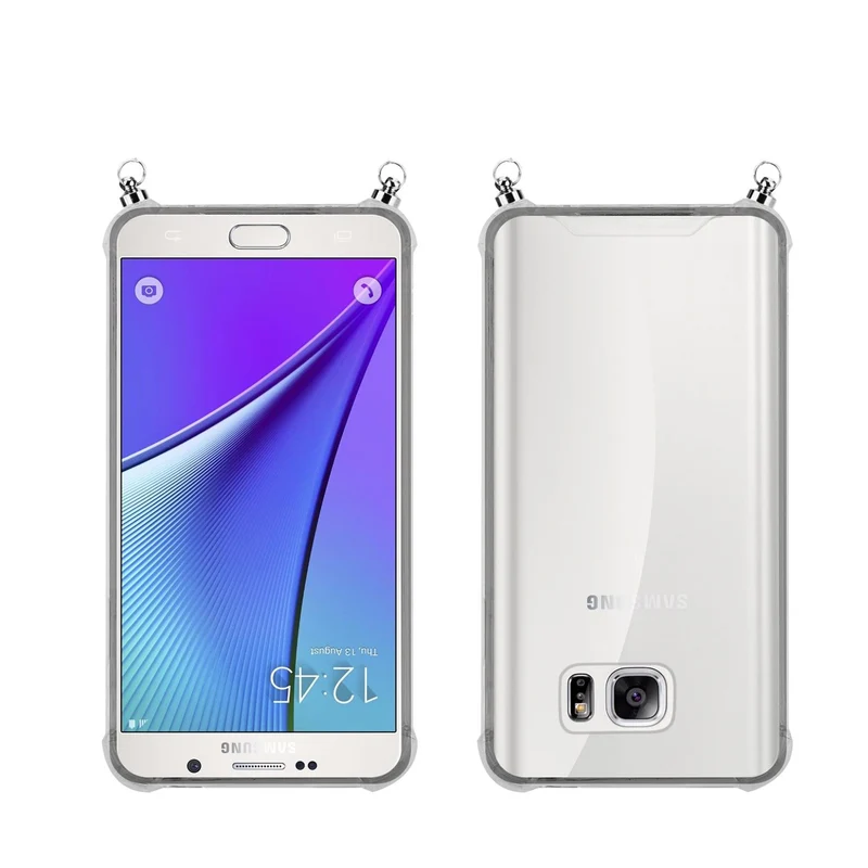 Silikon Hülle Handykette kompatibel mit Samsung Galaxy NOTE 5 mit silbernen Ringen