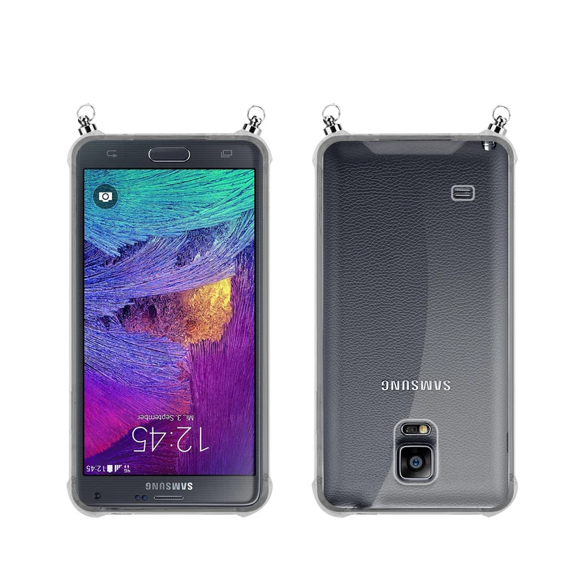 Silikon Hülle Handykette kompatibel mit Samsung Galaxy NOTE 4 mit silbernen Ringen