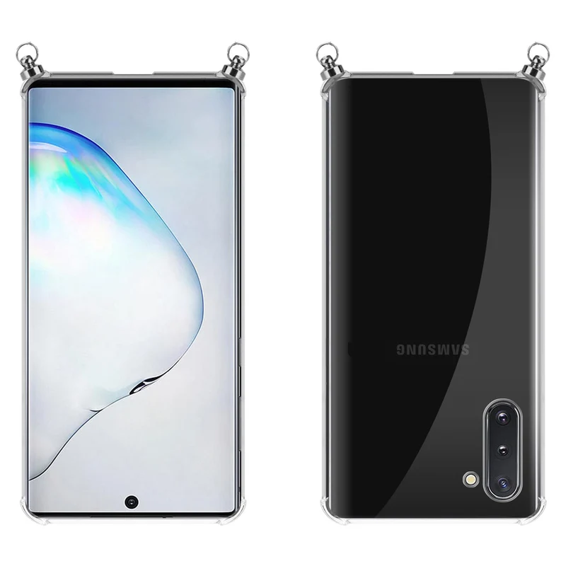Silikon Hülle Handykette kompatibel mit Samsung Galaxy NOTE 10 mit silbernen Ringen