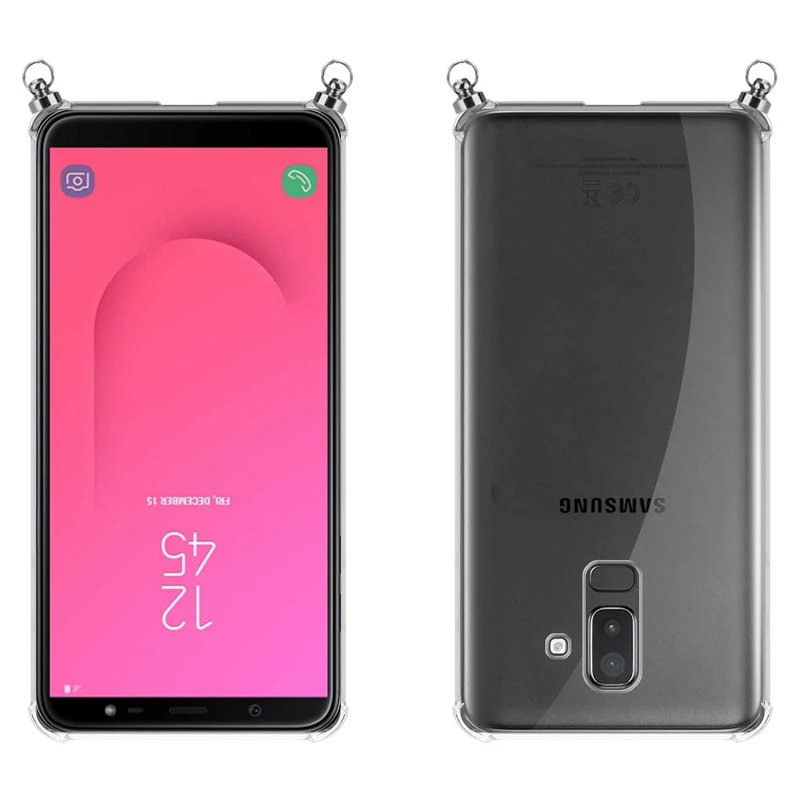 Silikon Hülle Handykette kompatibel mit Samsung Galaxy J8 2018 mit silbernen Ringen